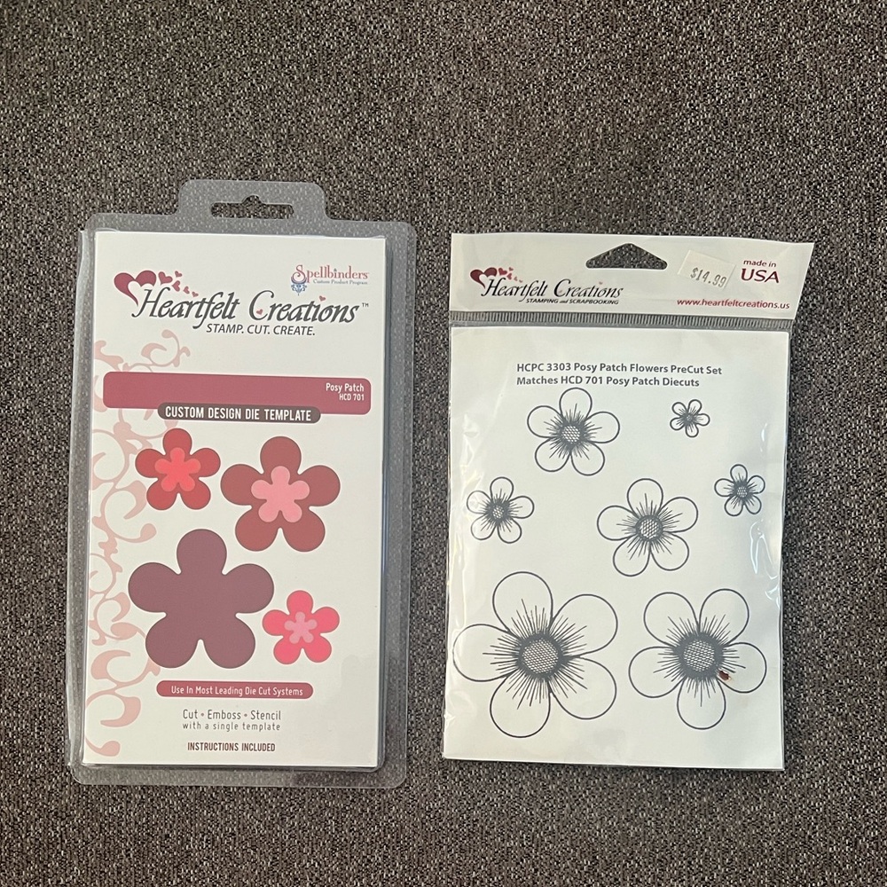 Heartfelt Creations Posey Patch Dies and Matching Stamp Set NWT Retired Rare